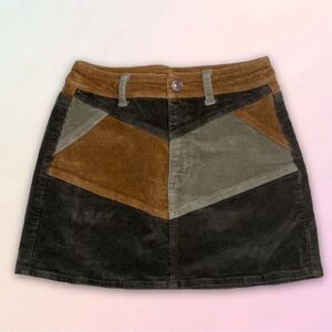 AEO, High Rise, A-Line, Corduroy, Color-block Mini Skirt